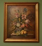 03803-Vintage-Oil-Painting--Fiori-e-Frutta--Fruit-&-Flowers