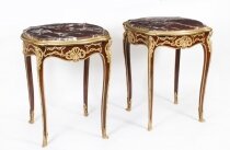 Vintage Pair French Louis Revival Marble & Ormolu Occasional Tables 20th C