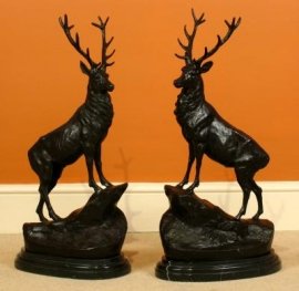00136-Pair-of-Stunning-Bronze-Stag-Statuettes-w--Marble-Base-1