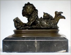 00524-Charming-MOREAU-Reading-Girl-w-Cat-Bronze-Sculpture-1