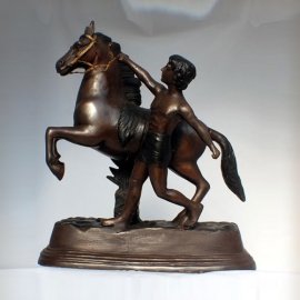 00537-Stunning-J-D-ASTE-Bronze-Horse-&-Child-Statuette-1