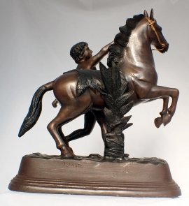 00537-Stunning-J-D-ASTE-Bronze-Horse-&-Child-Statuette-3