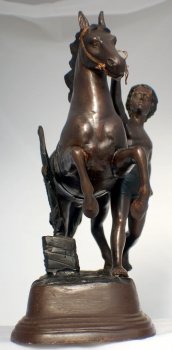 00537-Stunning-J-D-ASTE-Bronze-Horse-&-Child-Statuette-4