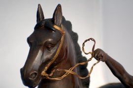 00537-Stunning-J-D-ASTE-Bronze-Horse-&-Child-Statuette-5
