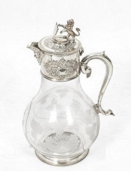 01445-Stunning-Silver-Plate-Claret-Jug-Glass-Decanter-1