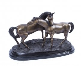 01693-Beautiful-Pair-Thoroughbred-Horses-Bronze-Sculpture-1