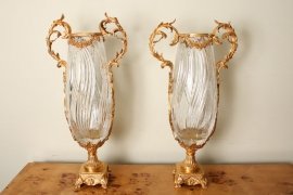 01713-Pair-Large-Italian-Crystal-&-Gilded-Ormolu-Vases-1