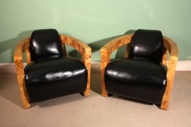 01719-Pair-Art-Deco-Birdseye-Maple-Black-Leather-Armchairs-1