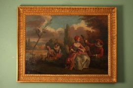 01738a-Antique-Oil-Painting-Riverside-Conversations-1