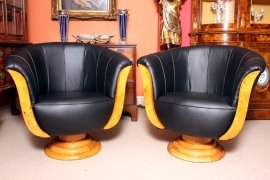 01816-Pair-Art-Deco-Black-Leather-&-Birdseye-Maple-Armchairs-1