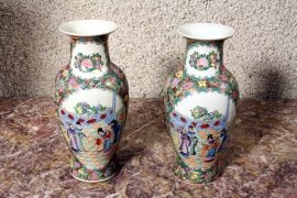 02100-Pair-Chinese-Canton-Hand-Painted-Porcelain-Vases-1