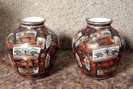 02103-Pair-Japanese-Imari-Hand-Painted-Porcelain-Vases-1