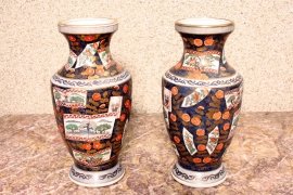 02106-Pair-Japanese-Imari-Hand-Painted-Porcelain-Vases-1