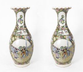 02124-Pair-Chinese-Canton-Hand-Painted-Porcelain-Vases-1