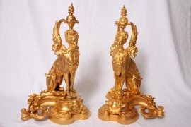 02617-Stunning-Pair-Decorative-Gilt-Bronze-Griffin-Fire-Dogs-1