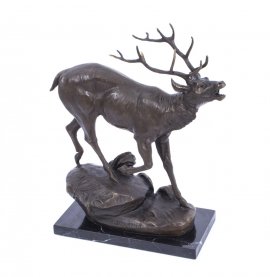 02895-Stunning-Bronze-Sculpture-Deer-Stag-Marbe-Base-1