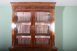 Antique-English-Victorian-Walnut-Marquetry-Bookcase-11
