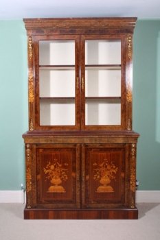Antique-English-Victorian-Walnut-Marquetry-Bookcase-13