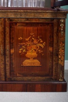 Antique-English-Victorian-Walnut-Marquetry-Bookcase-3