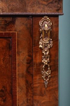 Antique-English-Victorian-Walnut-Marquetry-Bookcase-4