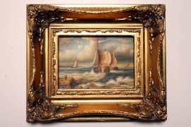 Elegant-Oil-Painting-Sailing-Ship-Giltwood-Frame-1