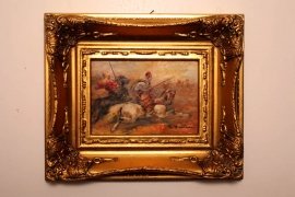 Oil-Painting-Arab-Bedouin-Horsemen-Giltwood-Frame-1