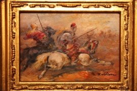 Oil-Painting-Arab-Bedouin-Horsemen-Giltwood-Frame-2