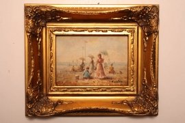 Oil-Painting-Impressionist-Beach-Scene-giltwood-frame-1