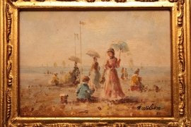 Oil-Painting-Impressionist-Beach-Scene-giltwood-frame-2