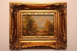 P0087-Oil-Painting-A-Country-Walk-in-Giltwood-Frame-1