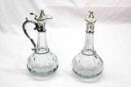 Pair-Cut-Glass-and-Silver-Plate-Claret-Jugs-Decanters-1