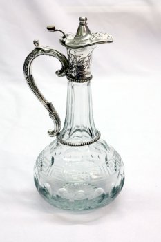 Pair-Cut-Glass-and-Silver-Plate-Claret-Jugs-Decanters-3