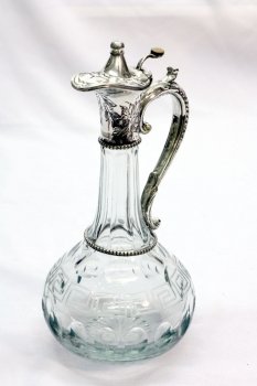 Pair-Cut-Glass-and-Silver-Plate-Claret-Jugs-Decanters-4