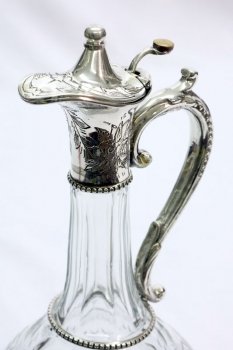 Pair-Cut-Glass-and-Silver-Plate-Claret-Jugs-Decanters-5