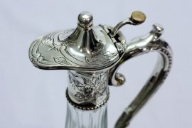Pair-Cut-Glass-and-Silver-Plate-Claret-Jugs-Decanters-6