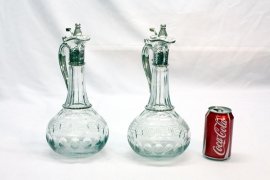 Pair-Cut-Glass-and-Silver-Plate-Claret-Jugs-Decanters-7