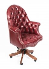 Bespoke English Hand Made Leather Directors Desk Chair Burgundy