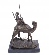 Vintage Bedouin Warrior on Camel Bronze Sculpture After Leonard 20th C