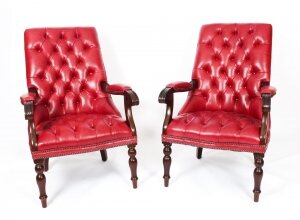 Pair English Handmade Carlton Leather Desk Chairs Gamay