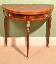 French Inlaid Burr Walnut Marquetry Demilune Card Table | Ref. no. 05770a | Regent Antiques