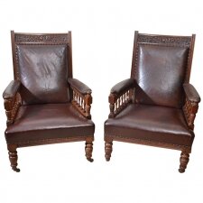 Antique Pair of English Leather Armchairs 