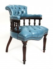 Bespoke English Hand Made Leather Captains Desk Chair Blue Teal