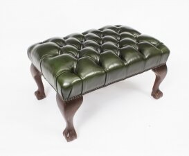 Bespoke Chippendale Ball & Claw Leather Stool Emerald Green