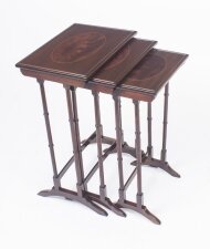 Antique Victorian Mahogany & Inlaid Nest of 3 Tables 