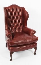 Bespoke Leather Queen Anne Wingback Armchair Chestnut