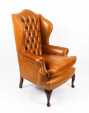 Bespoke Leather Queen Anne Wingback Armchair Bruciato
