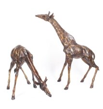 Vintage Highly Detailed Pair of Large Bronze Giraffes Late 20th Century