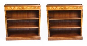 Bespoke Pair Sheraton Style Burr Walnut Low Open Bookcases