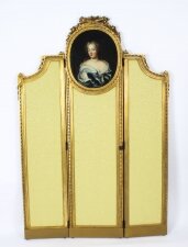 Antique French Giltwood Dressing Screen With Oil Painting Portrait 19th C