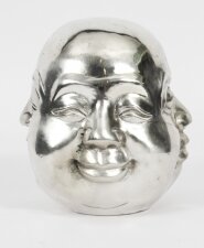 Vintage Silver Plated Bronze Four Face Buddha Brahma Hindu Sculpture 20th C
